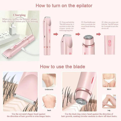 Rechargeable Electric Bikini Trimmer for Women - 2-in-1 Waterproof Body and Facial Hair Removal for Wet and Dry Use